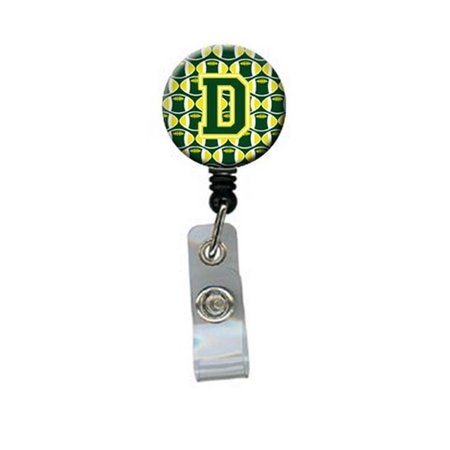 CAROLINES TREASURES Letter D Football Green and Yellow Retractable Badge Reel CJ1075-DBR